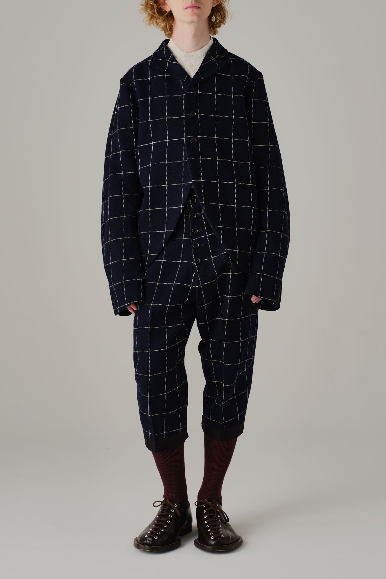 Jacket 13452- Wool100% Windowpane Tweed- Navy – Christopher Nemeth