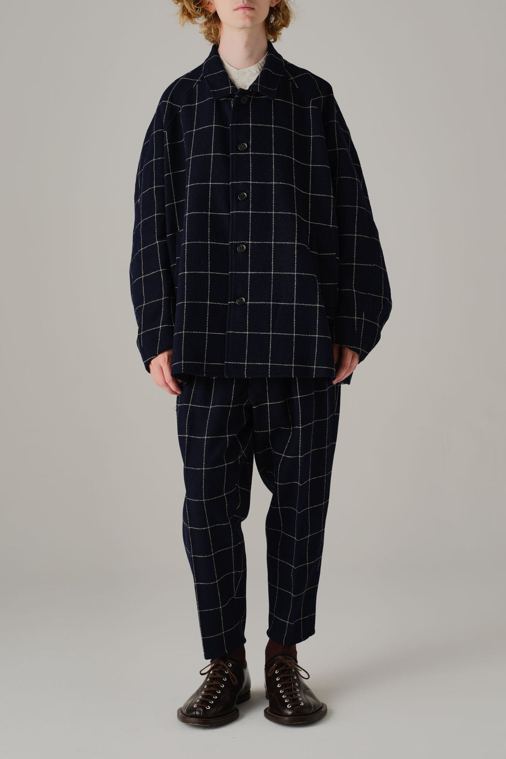 Jacket 19236 - Wool100% Window Pane Tweed - Navy - Christopher Nemeth - Tops - Wholesale AW25 - 9000000001903