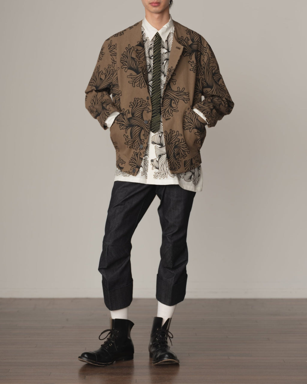 Jacket 37458B - Cotton100% Oxford Print - L Rope Print - Light Brown - Christopher Nemeth - Tops - Christopher Nemeth - 0-01757-03