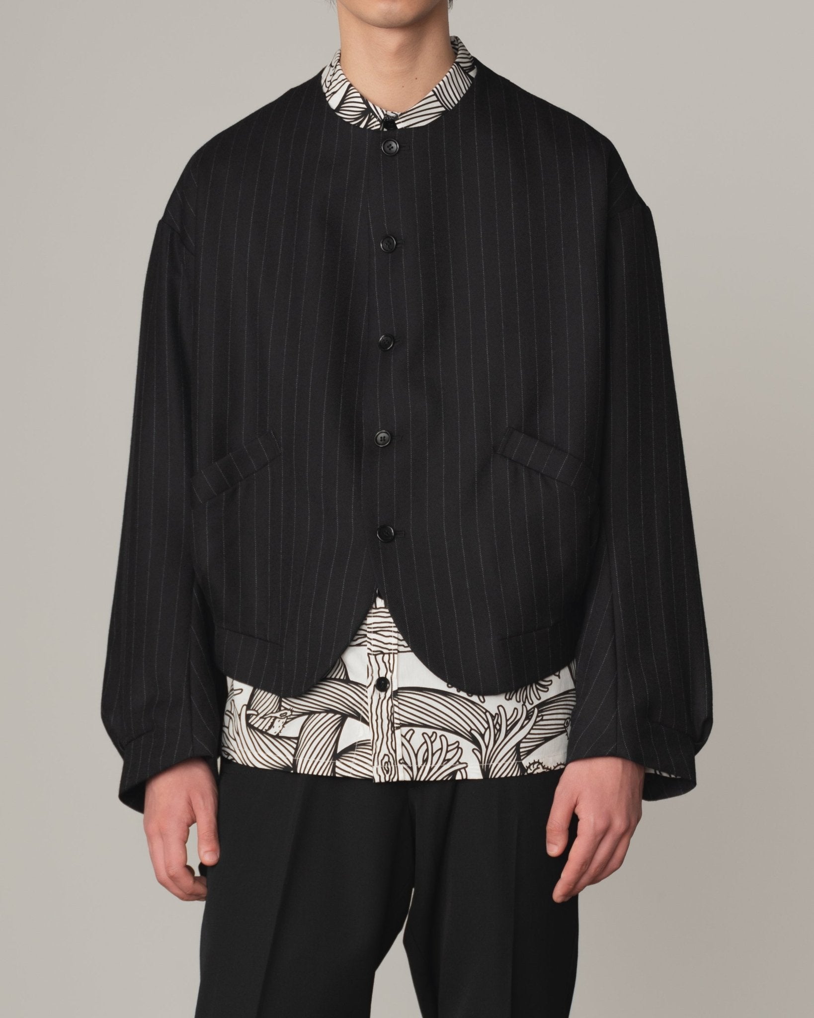 Jacket 8 - Wool100% Pin Stripe - Embroidery Back Print - Black - Christopher Nemeth - Tops - Shop - 0-01240-03