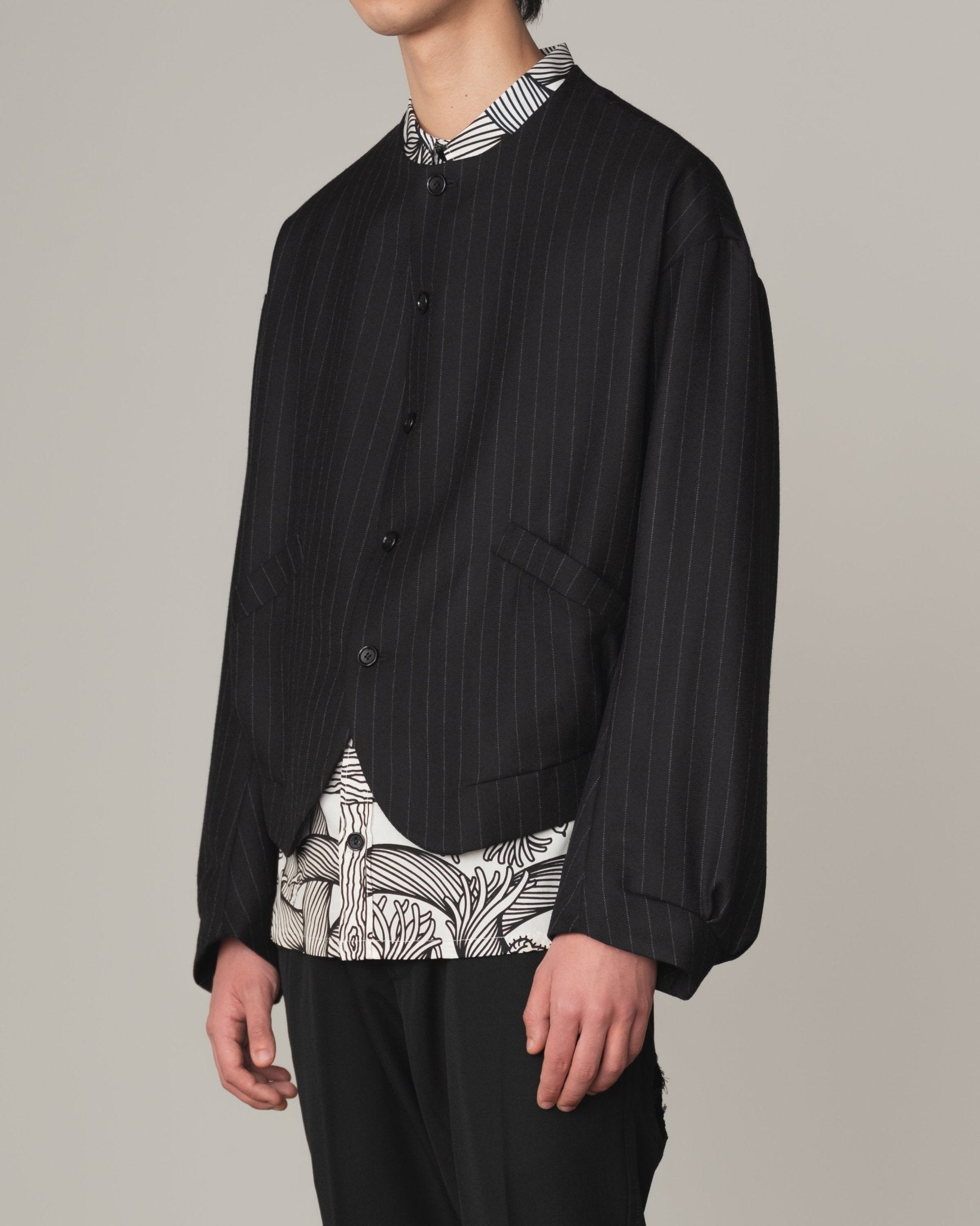Jacket 8 - Wool100% Pin Stripe - Embroidery Back Print - Black - Christopher Nemeth - Tops - Shop - 0-01240-03