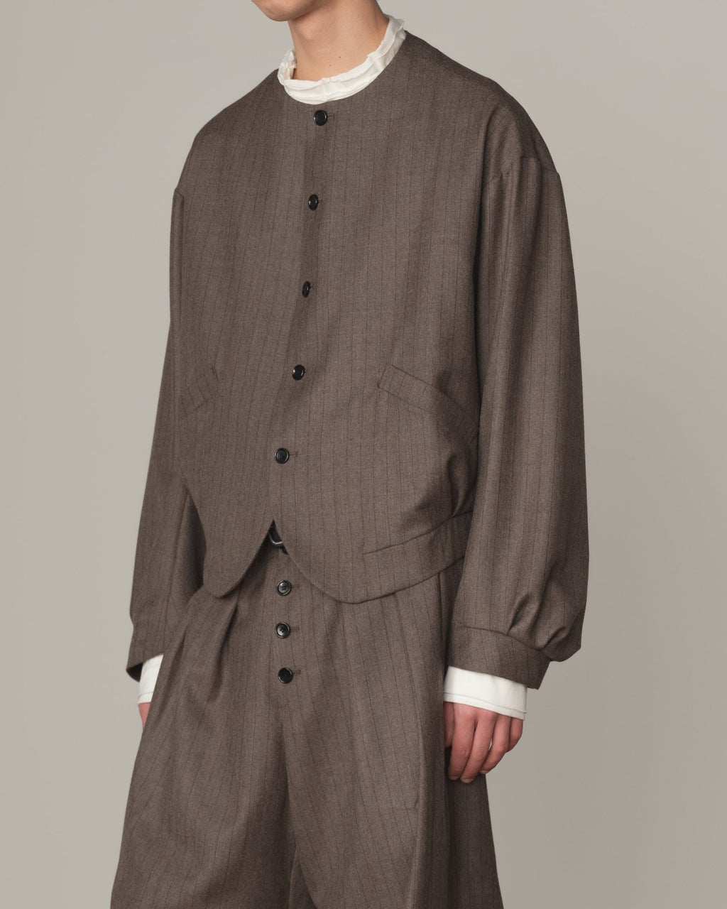 Jacket 8 - Wool100% Pin Stripe - Embroidery Back Print - Dark Beige - Christopher Nemeth - Tops - Shop - 0-01674-03