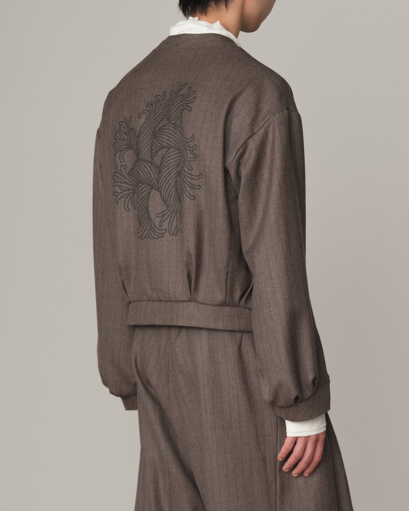 Jacket 8 - Wool100% Pin Stripe - Embroidery Back Print - Dark Beige - Christopher Nemeth - Tops - Shop - 0-01674-03