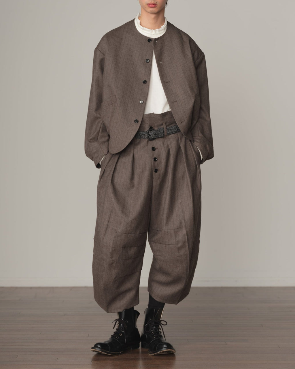 Jacket 8 - Wool100% Pin Stripe - Embroidery Back Print - Dark Beige - Christopher Nemeth - Tops - Shop - 0-01674-03