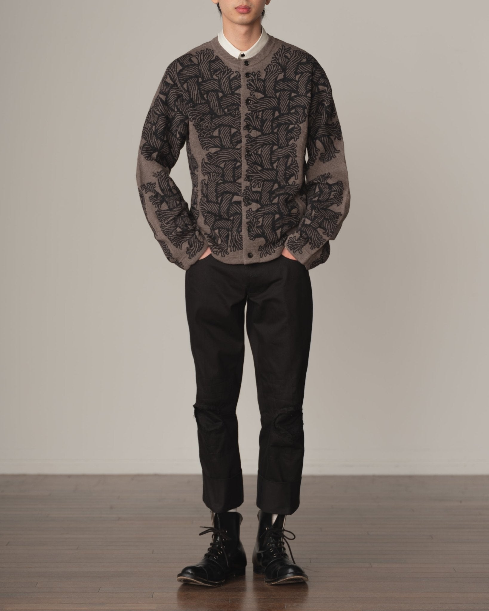 Knit Cardigan 203K - Wool100% Jacquard Knit - 203K Rope - Beige - Christopher Nemeth - Tops - Online Store - 9-00028-00