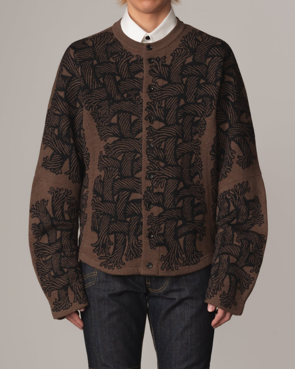 Knit Cardigan 203K - Wool100% Jacquard Knit - 203K Rope - Brown - Christopher Nemeth - Tops - Christopher Nemeth - 9999-11863