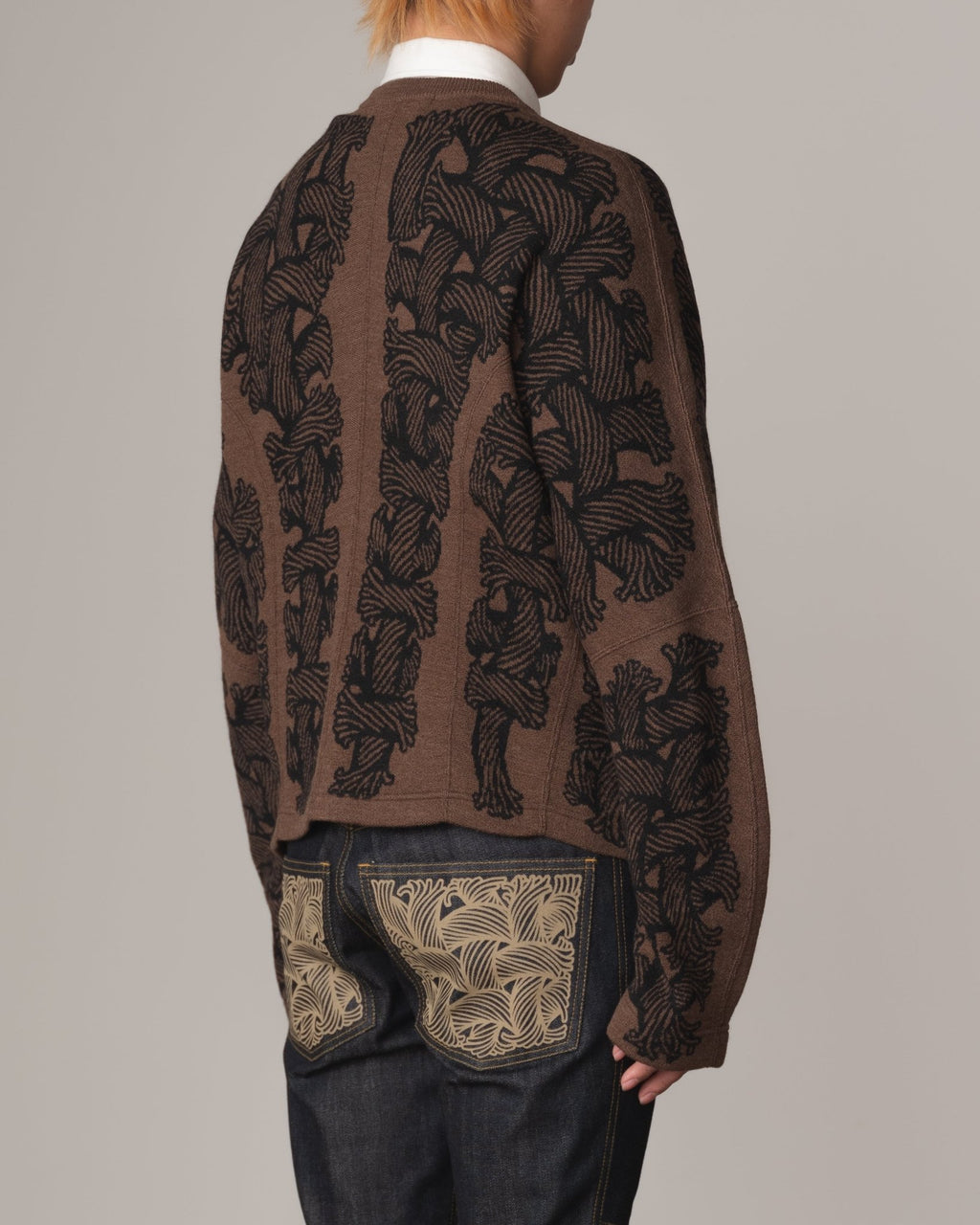 Knit Cardigan 203K - Wool100% Jacquard Knit - 203K Rope - Brown - Christopher Nemeth - Tops - Christopher Nemeth - 9999-11863