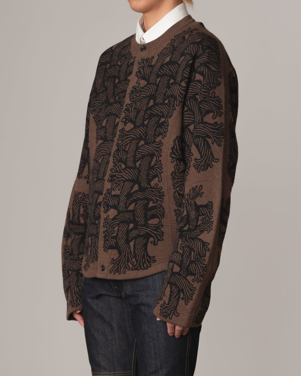 Knit Cardigan 203K - Wool100% Jacquard Knit - 203K Rope - Brown - Christopher Nemeth - Tops - Christopher Nemeth - 9999-11863