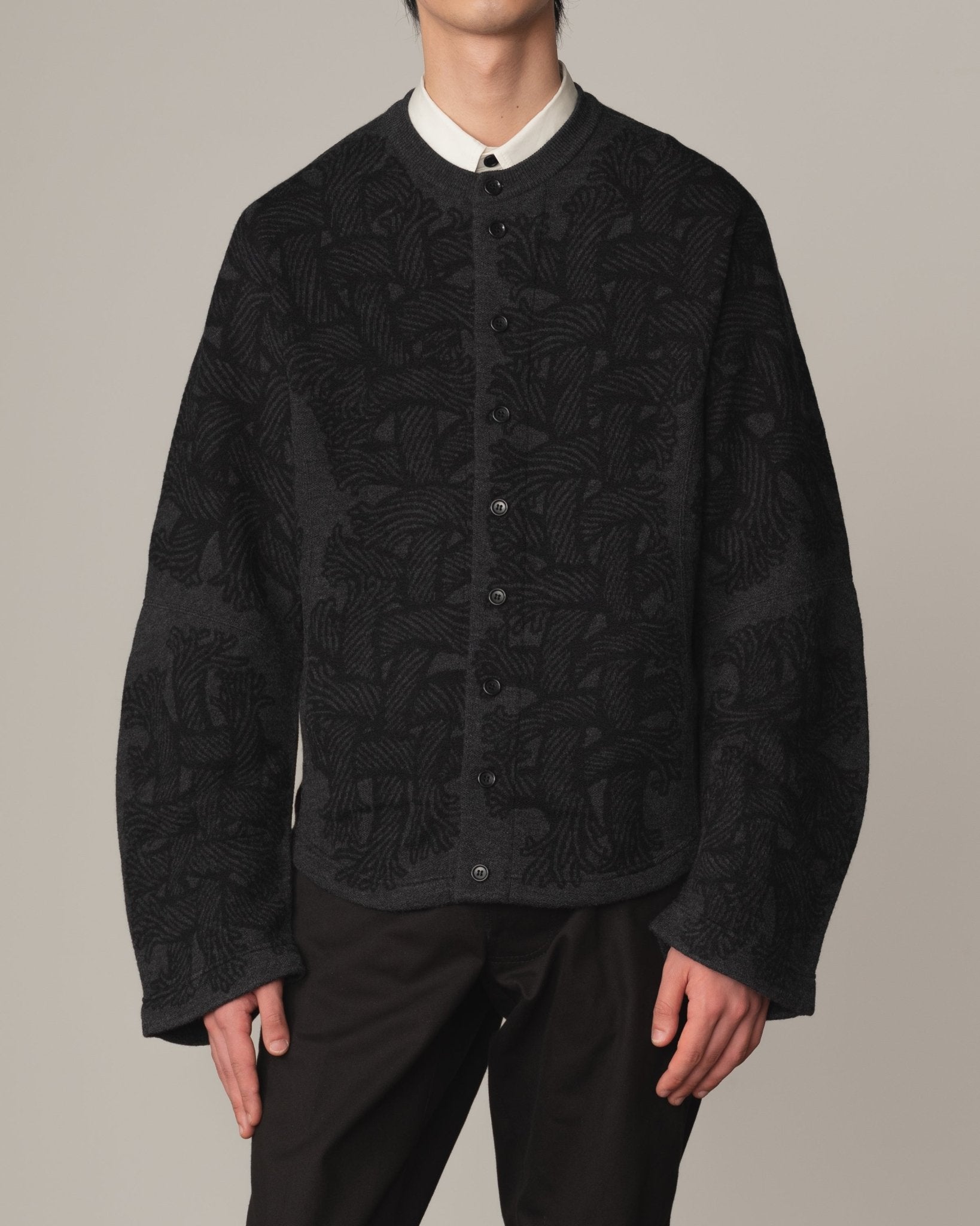 Knit Cardigan 203K - Wool100% Jacquard Knit - 203K Rope - Charcoal - Christopher Nemeth - Tops - Shop - 9-00040-00