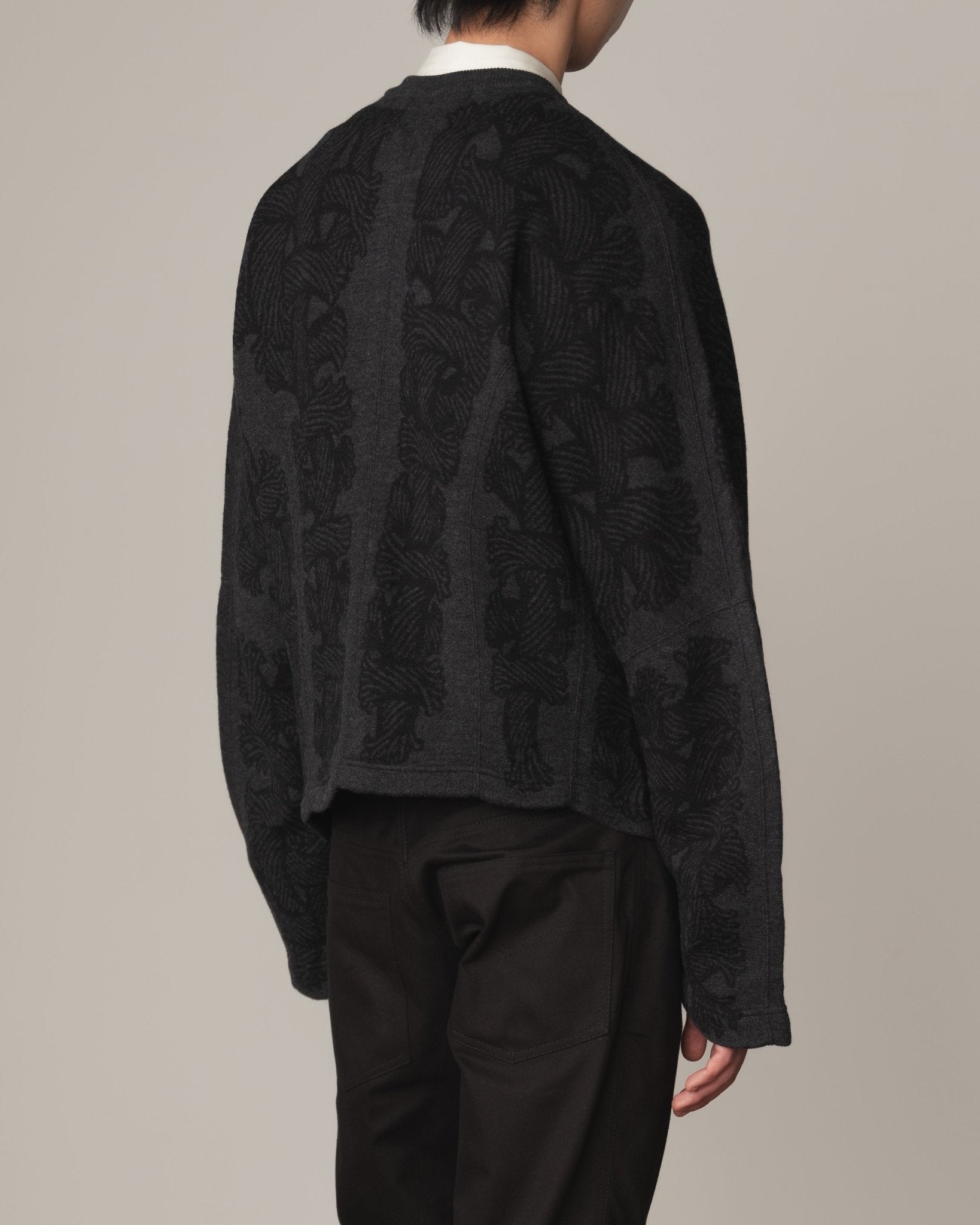 Knit Cardigan 203K - Wool100% Jacquard Knit - 203K Rope - Charcoal - Christopher Nemeth - Tops - Shop - 9-00040-00