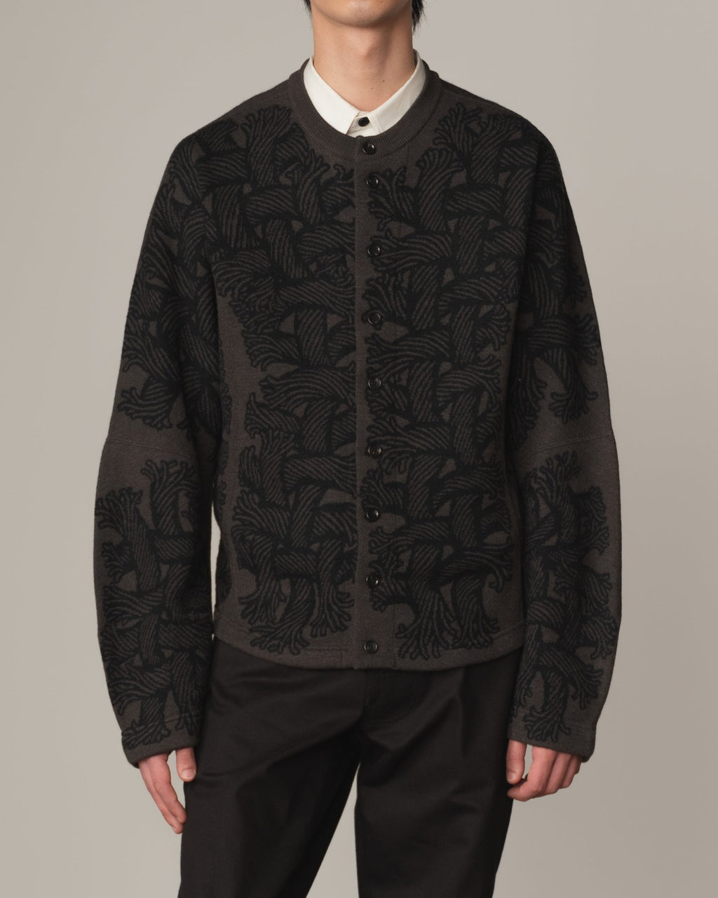 Knit Cardigan 203K - Wool100% Jacquard Knit - 203K Rope - Dark Brown - Christopher Nemeth - Tops - Online Store - 9-00029-00