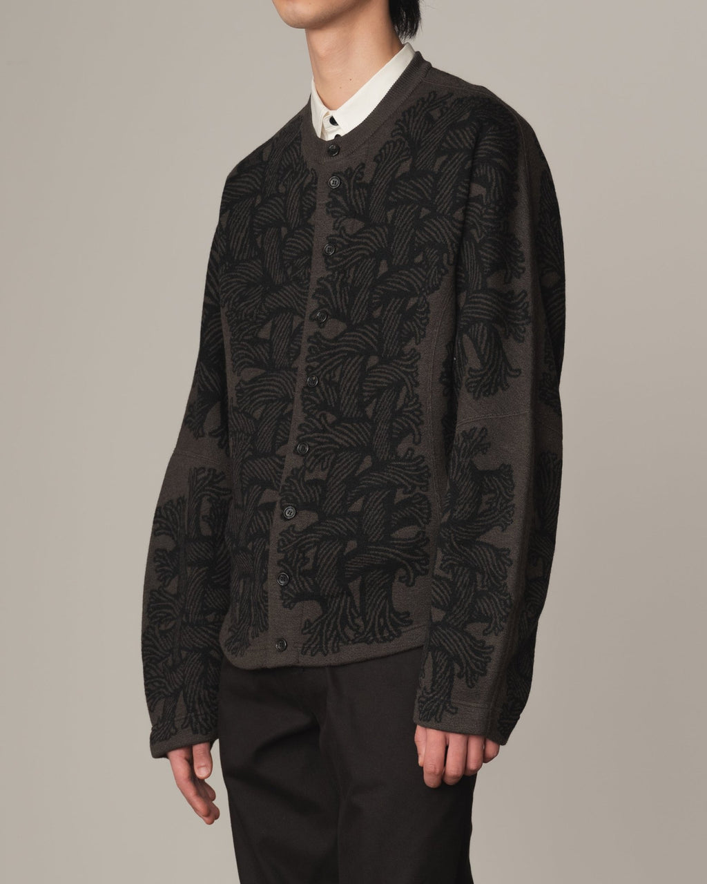 Knit Cardigan 203K - Wool100% Jacquard Knit - 203K Rope - Dark Brown - Christopher Nemeth - Tops - Online Store - 9-00029-00