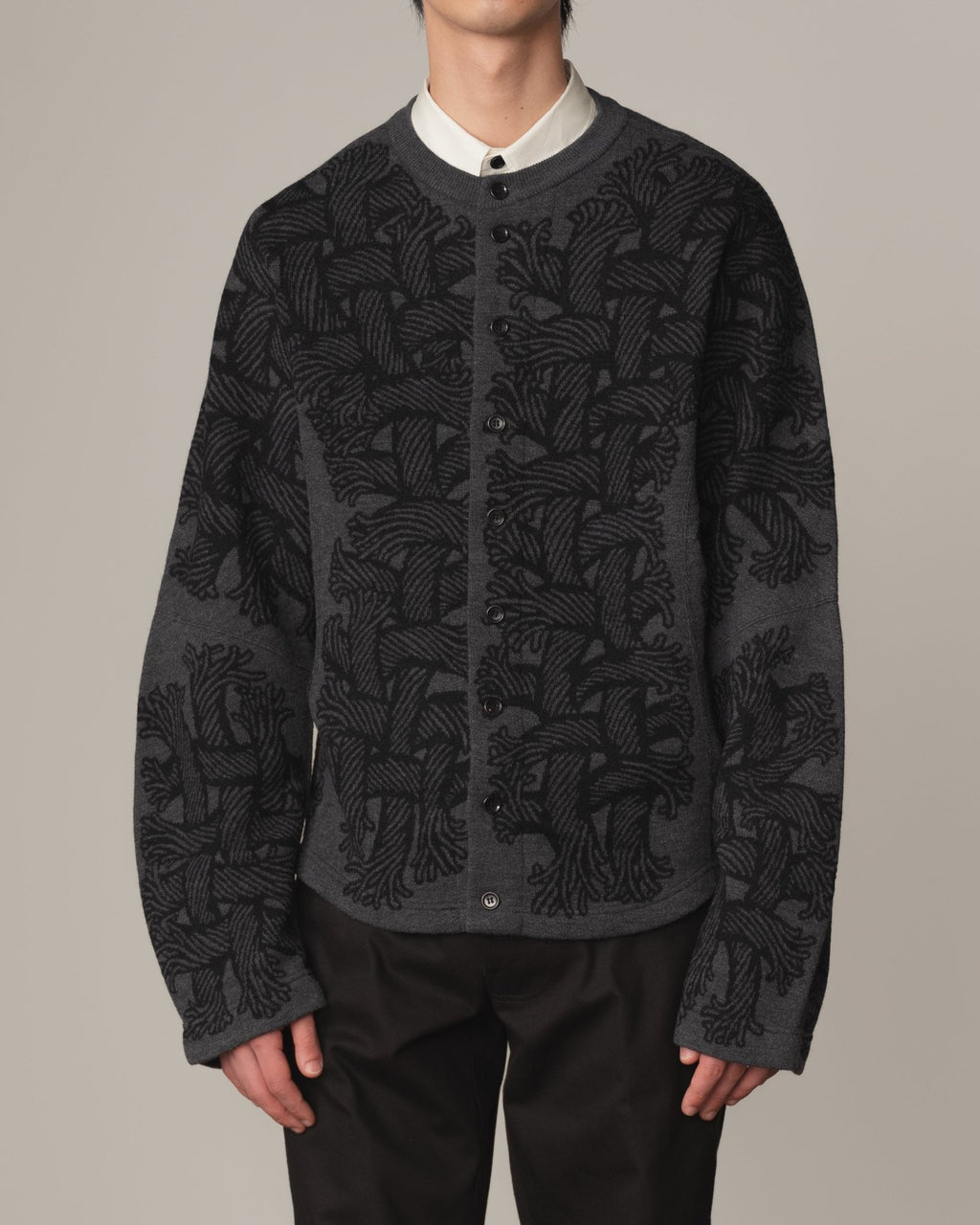 Knit Cardigan 203K - Wool100% Jacquard Knit - 203K Rope - Dark Grey - Christopher Nemeth - Tops - Online Store - 9-00027-00