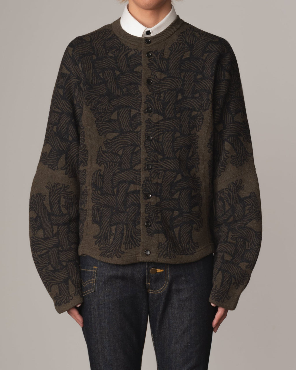 Knit Cardigan 203K - Wool100% Jacquard Knit - 203K Rope - Khaki - Christopher Nemeth - Tops - Christopher Nemeth - 0-00977-00