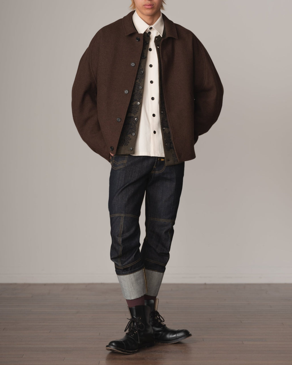 Knit Cardigan 203K - Wool100% Jacquard Knit - 203K Rope - Khaki - Christopher Nemeth - Tops - Christopher Nemeth - 0-00977-00