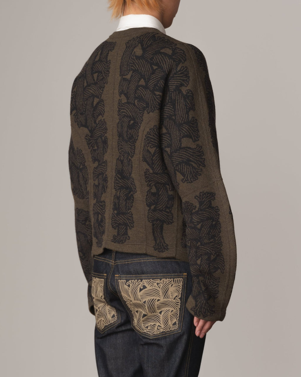 Knit Cardigan 203K - Wool100% Jacquard Knit - 203K Rope - Khaki - Christopher Nemeth - Tops - Christopher Nemeth - 0-00977-00