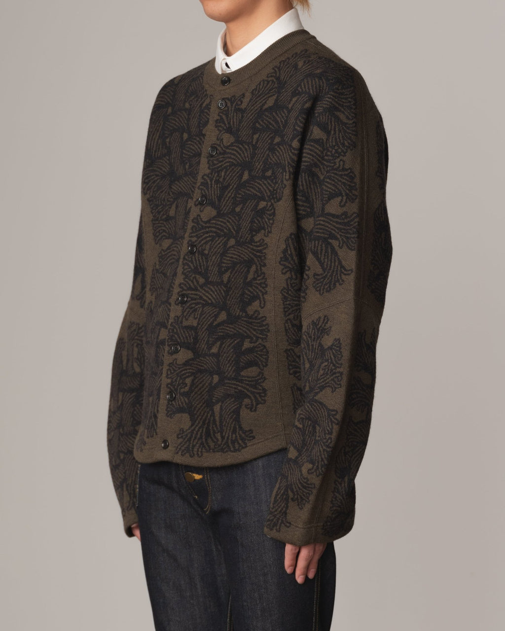 Knit Cardigan 203K - Wool100% Jacquard Knit - 203K Rope - Khaki - Christopher Nemeth - Tops - Christopher Nemeth - 0-00977-00