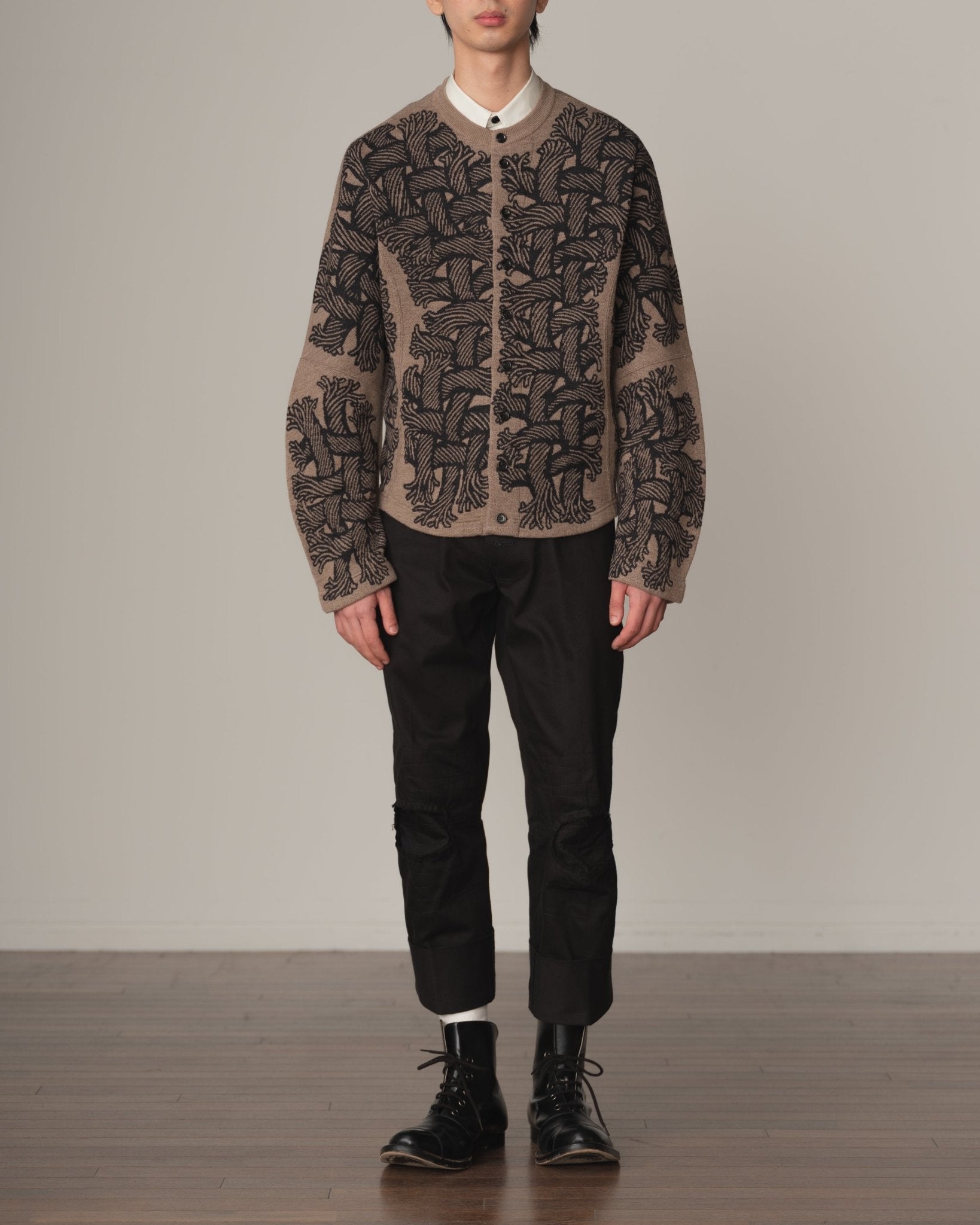 Knit Cardigan 203K - Wool100% Jacquard Knit - 203K Rope - Light Beige - Christopher Nemeth - Tops - Online Store - 9-00036-00