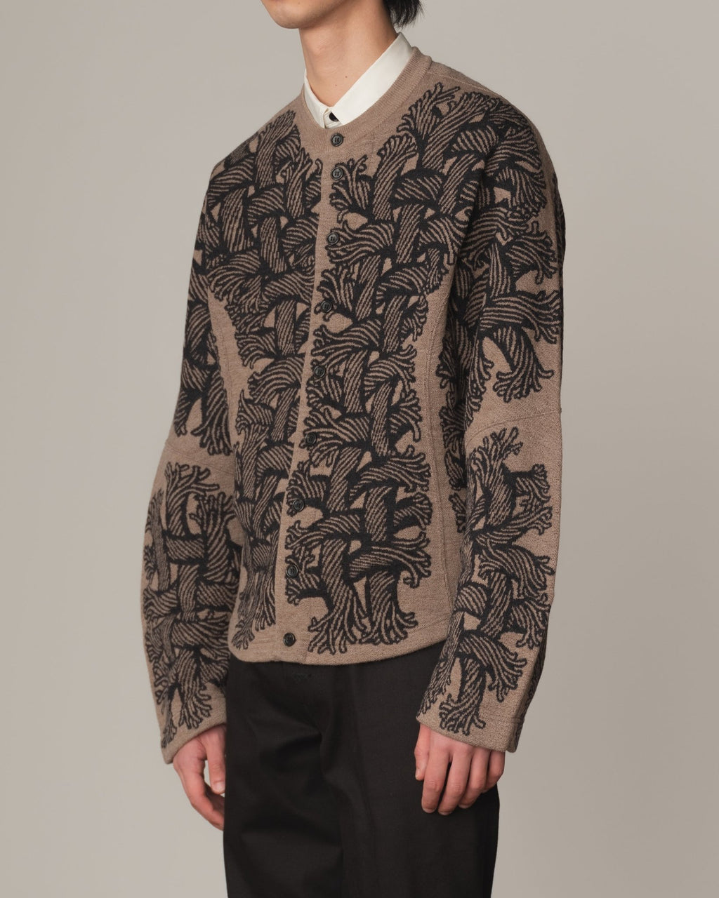 Knit Cardigan 203K - Wool100% Jacquard Knit - 203K Rope - Light Beige - Christopher Nemeth - Tops - Online Store - 9-00036-00