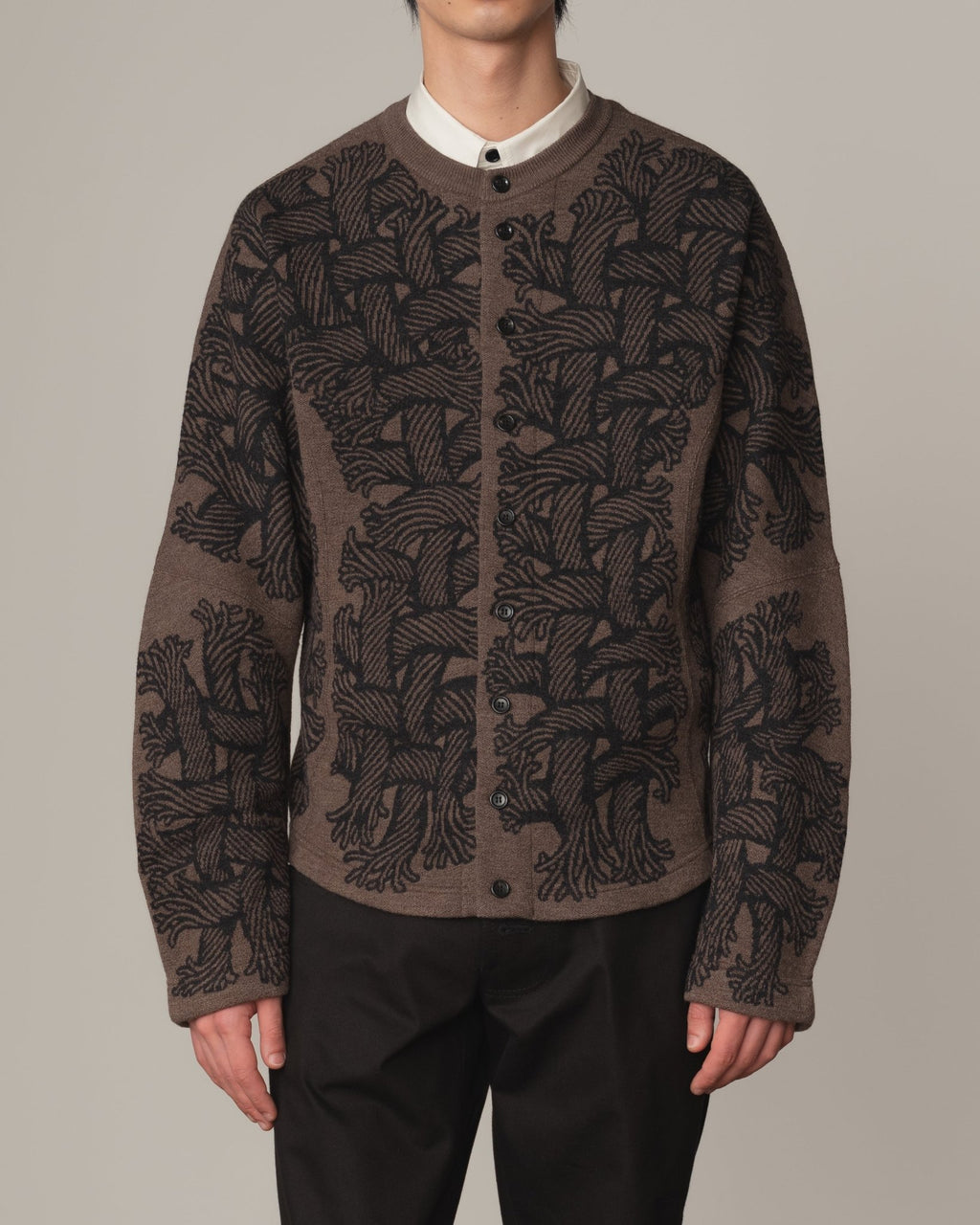 Knit Cardigan 203K - Wool100% Jacquard Knit - 203K Rope - Light Brown - Christopher Nemeth - Tops - Shop - 9999-11864