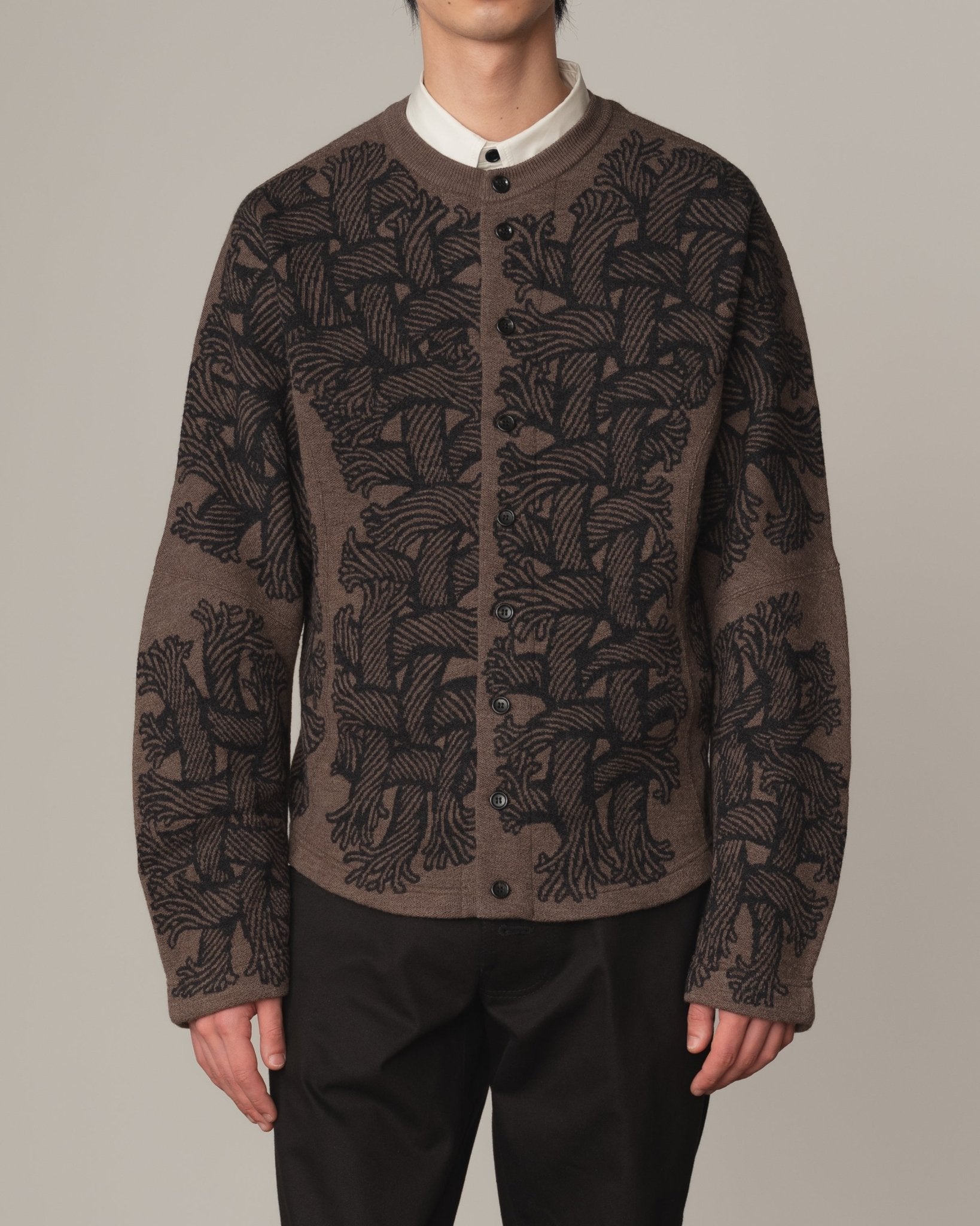 Knit Cardigan 203K - Wool100% Jacquard Knit - 203K Rope - Light Brown - Christopher Nemeth - Tops - Shop - 9999-11864