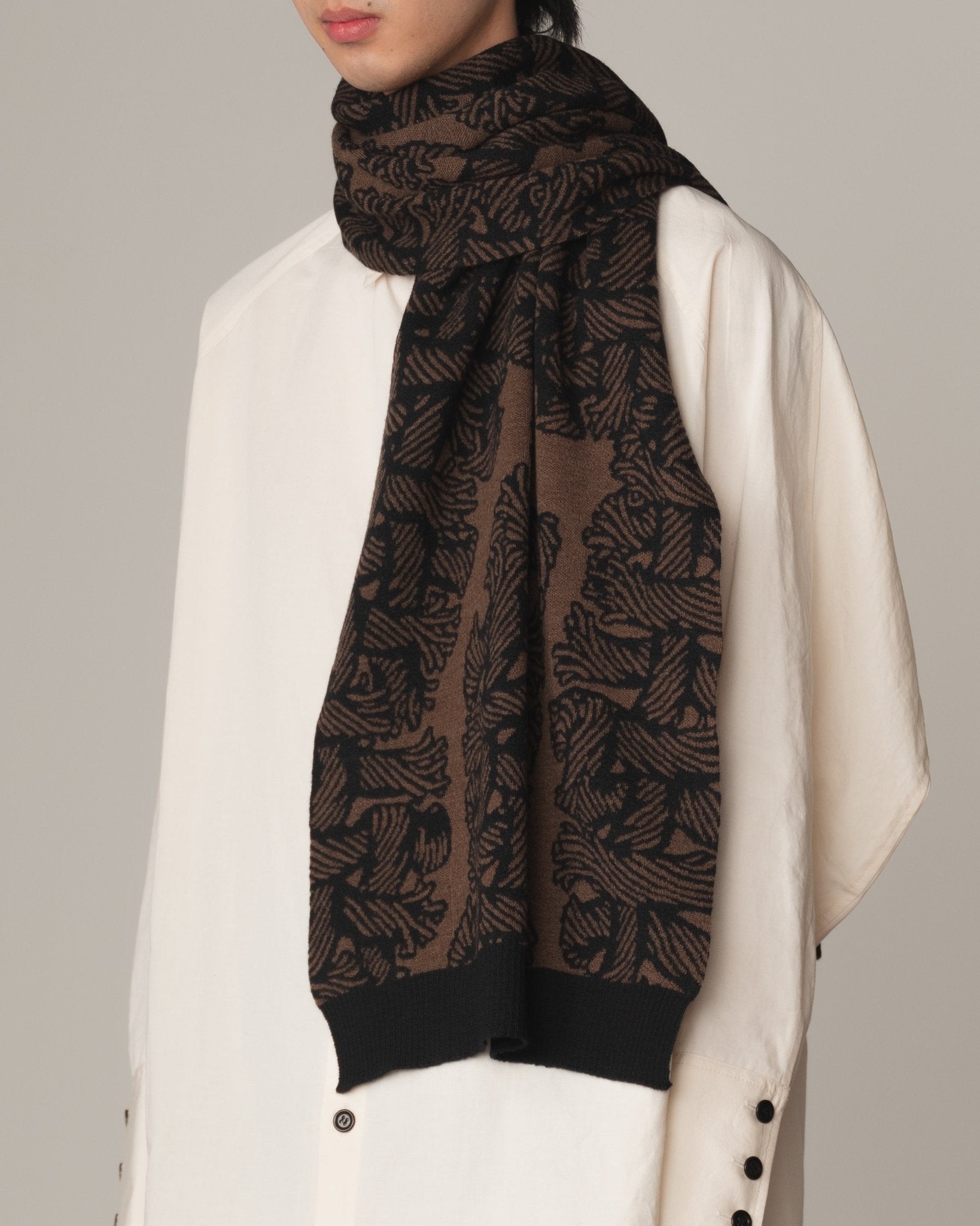 Christopher Nemeth Wool Jacquard Rope Knit Scarf - Brown