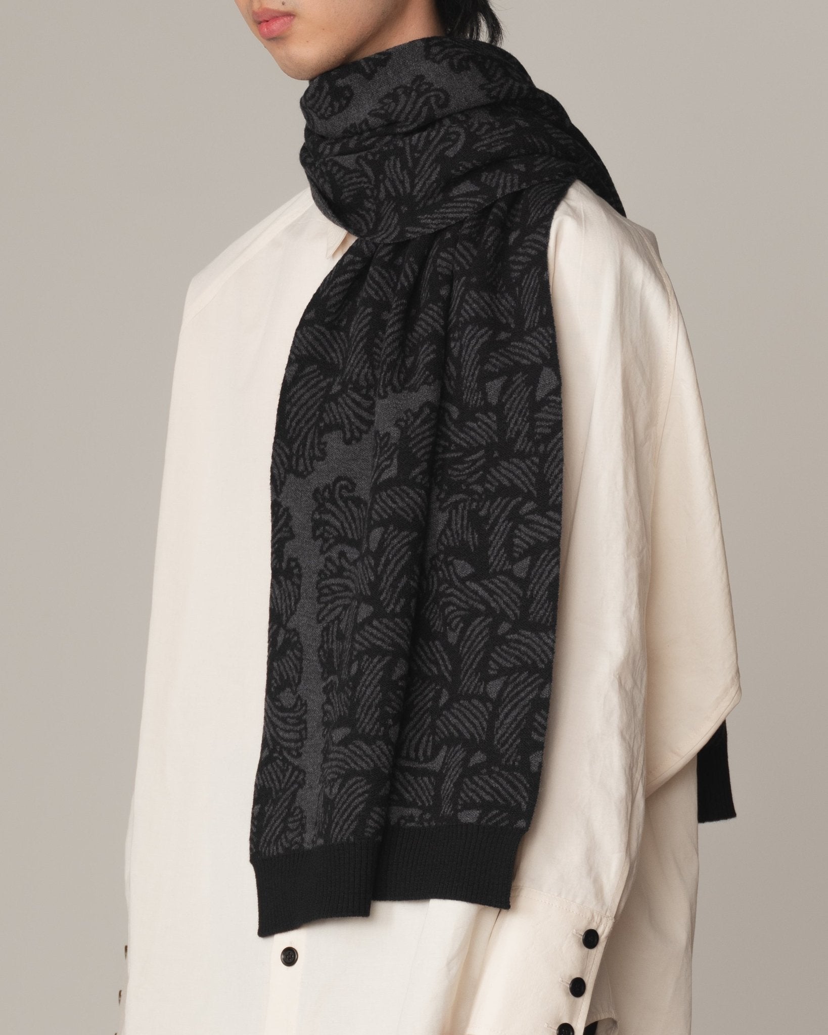 Knit Scarf - Wool100% Jacquard Knit - Isle Rope - Dark Grey - Christopher Nemeth - Accessories - Online Store - 9-00031-00