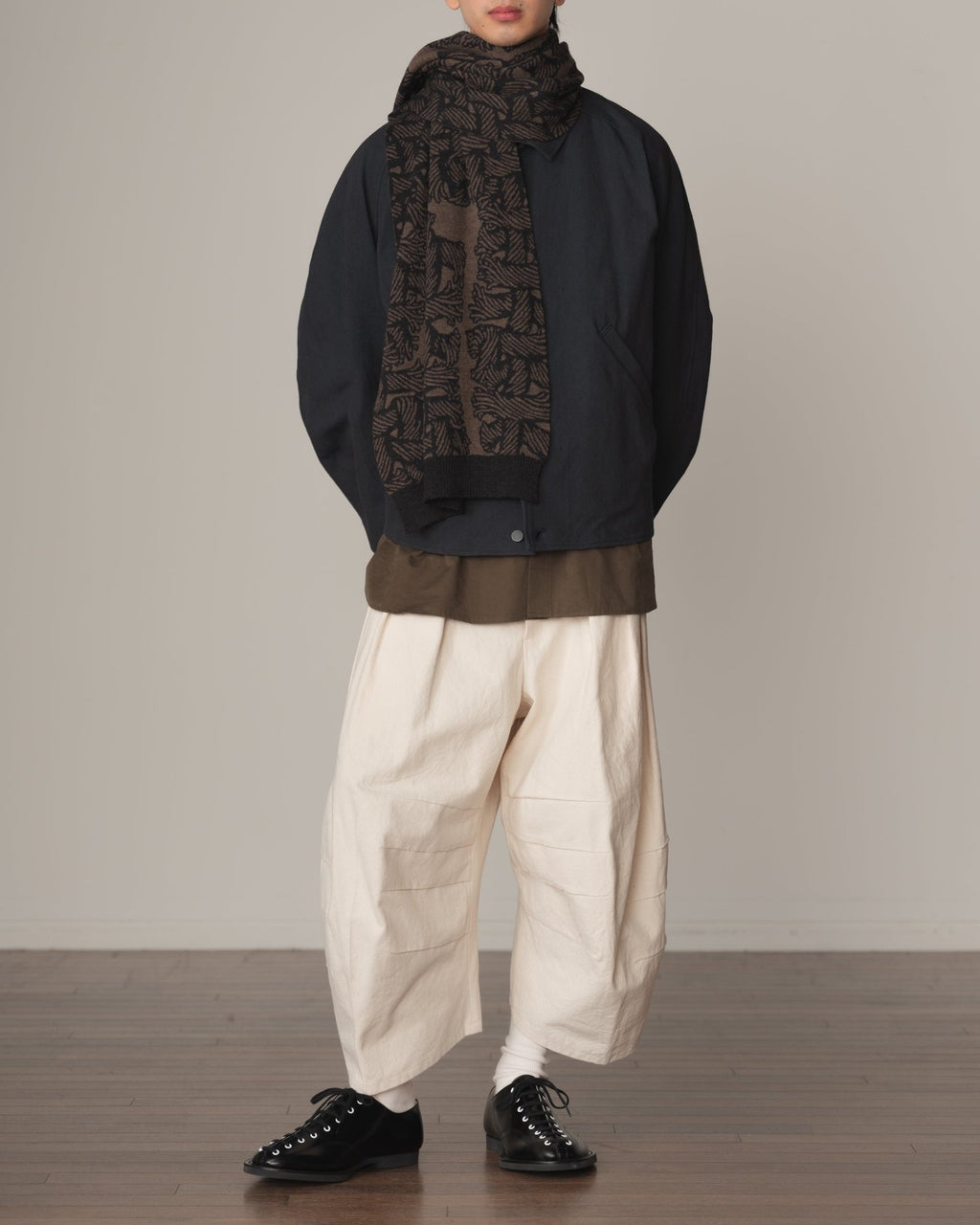 Knit Scarf - Wool100% Jacquard Knit - Isle Rope - Light Brown - Christopher Nemeth - Accessories - Shop - 0-00268-00