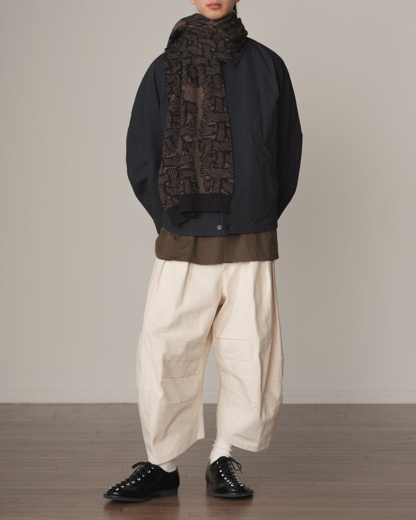 Knit Scarf - Wool100% Jacquard Knit - Isle Rope - Light Brown - Christopher Nemeth - Accessories - Shop - 0-00268-00