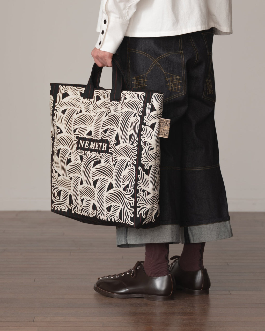 Logo Bag - Wool100% Tropical Red Stripes - White Logo Print - Black - Christopher Nemeth - Accessories - Christopher Nemeth - 9000000004407