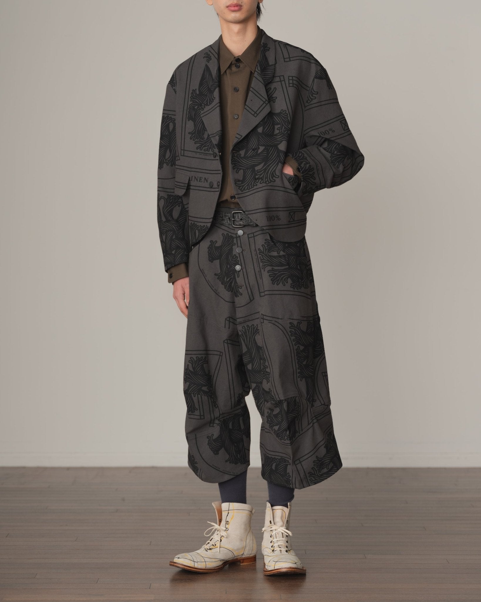 Shirt 988R - Cotton79% Linen21% - Cutout Rope Print - Oval Print - Khaki - Christopher Nemeth - Tops - Christopher Nemeth - 0-01400-03