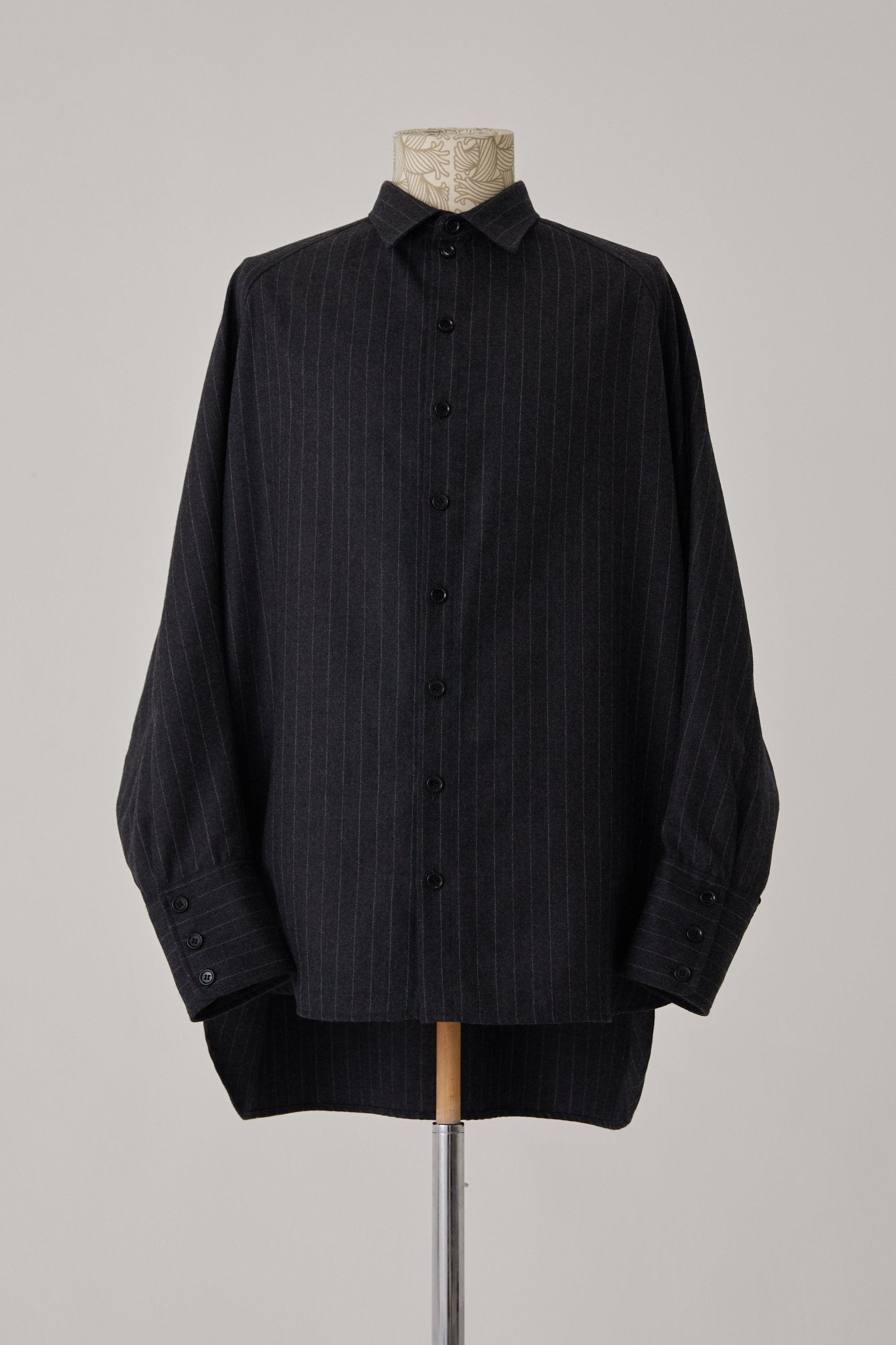 Shirt 988R - Wool100% Pin Stripe - Lilly Print - Charcoal - Christopher Nemeth - Tops - Wholesale AW24 - 0 - 00674 - 03