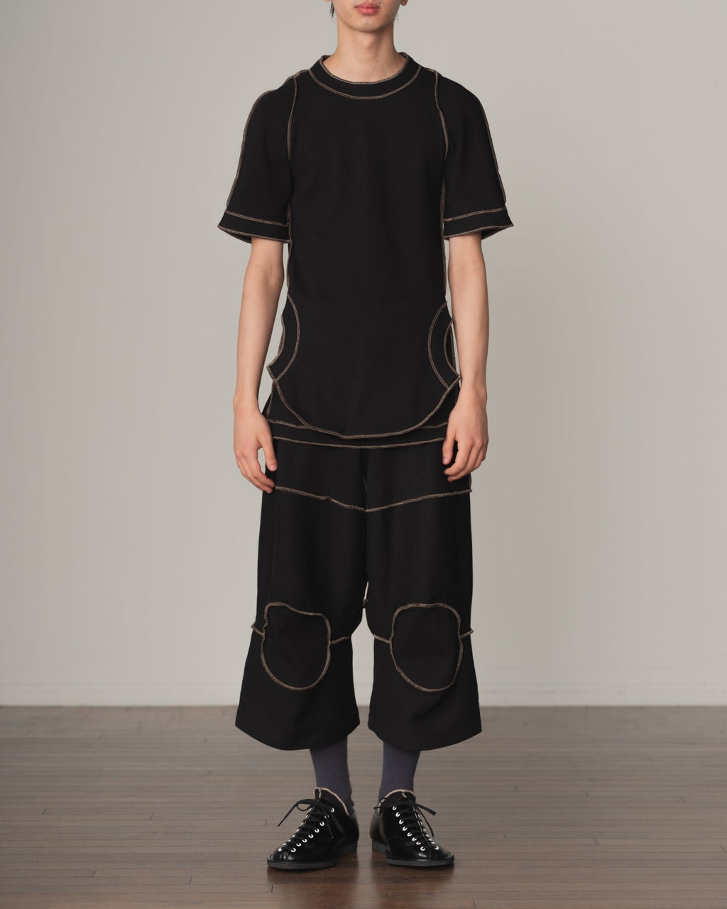 Trousers 103 Wide - Cotton100% Span - Beige Stitch - Black - Christopher Nemeth - Bottoms - Shop - 2000-0641