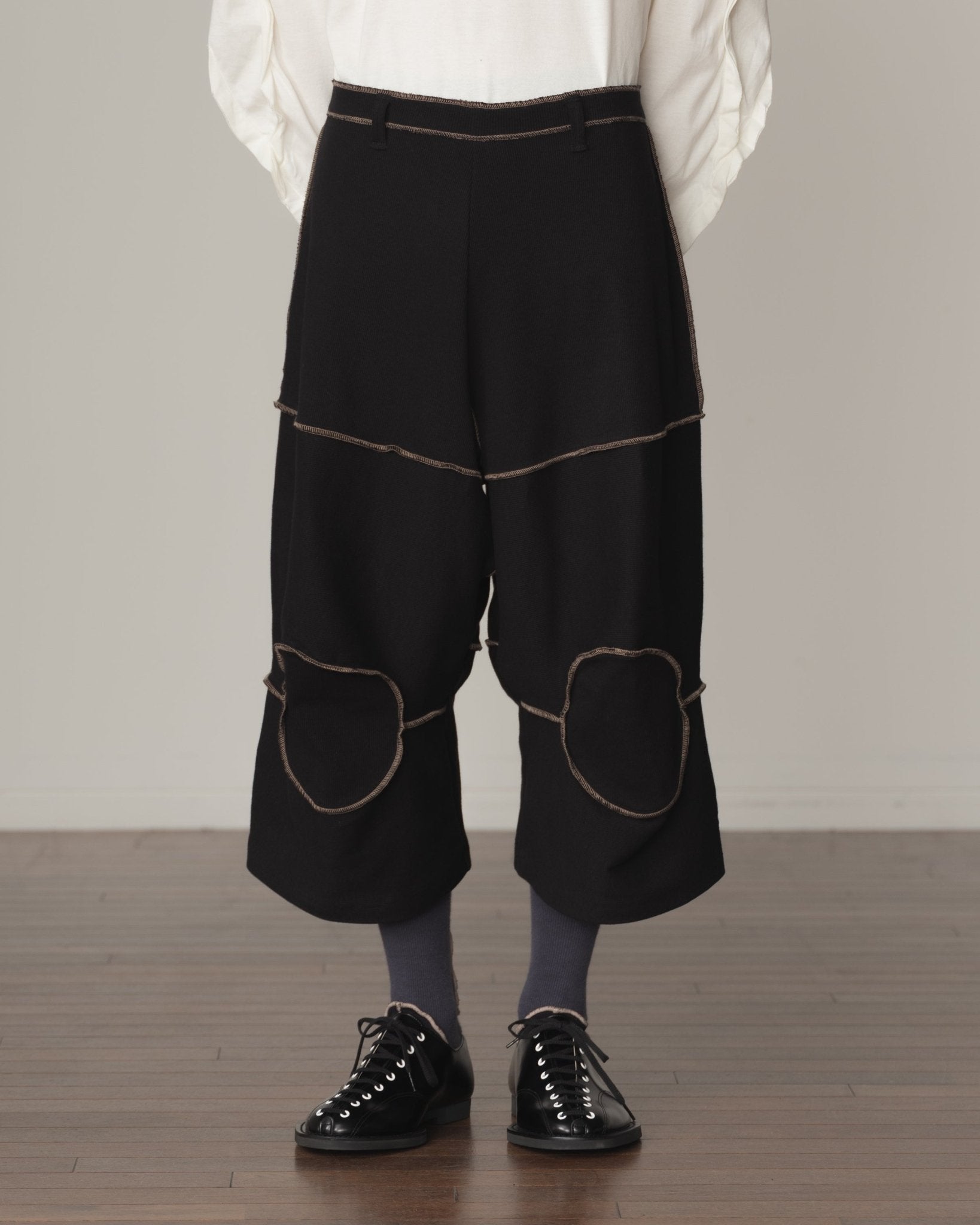 Trousers 103 Wide- Cotton100% Span- Beige Stitch- Black