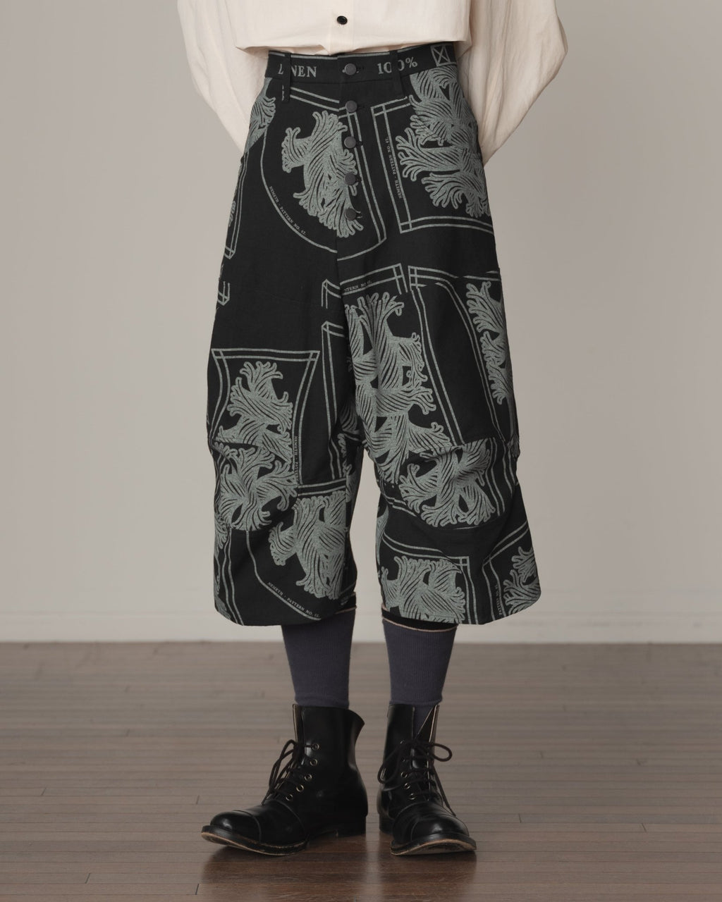 Trousers 103D - Cotton100% Oxford Print - Pattern Rope Print - Black - Christopher Nemeth - Bottoms - Christopher Nemeth - 0-01755-02