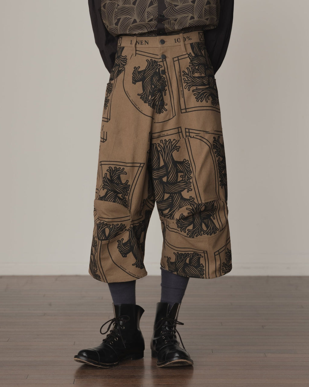 Trousers 103D - Cotton100% Oxford Print - Pattern Rope Print - Light Brown - Christopher Nemeth - Bottoms - Christopher Nemeth - 0-01753-02