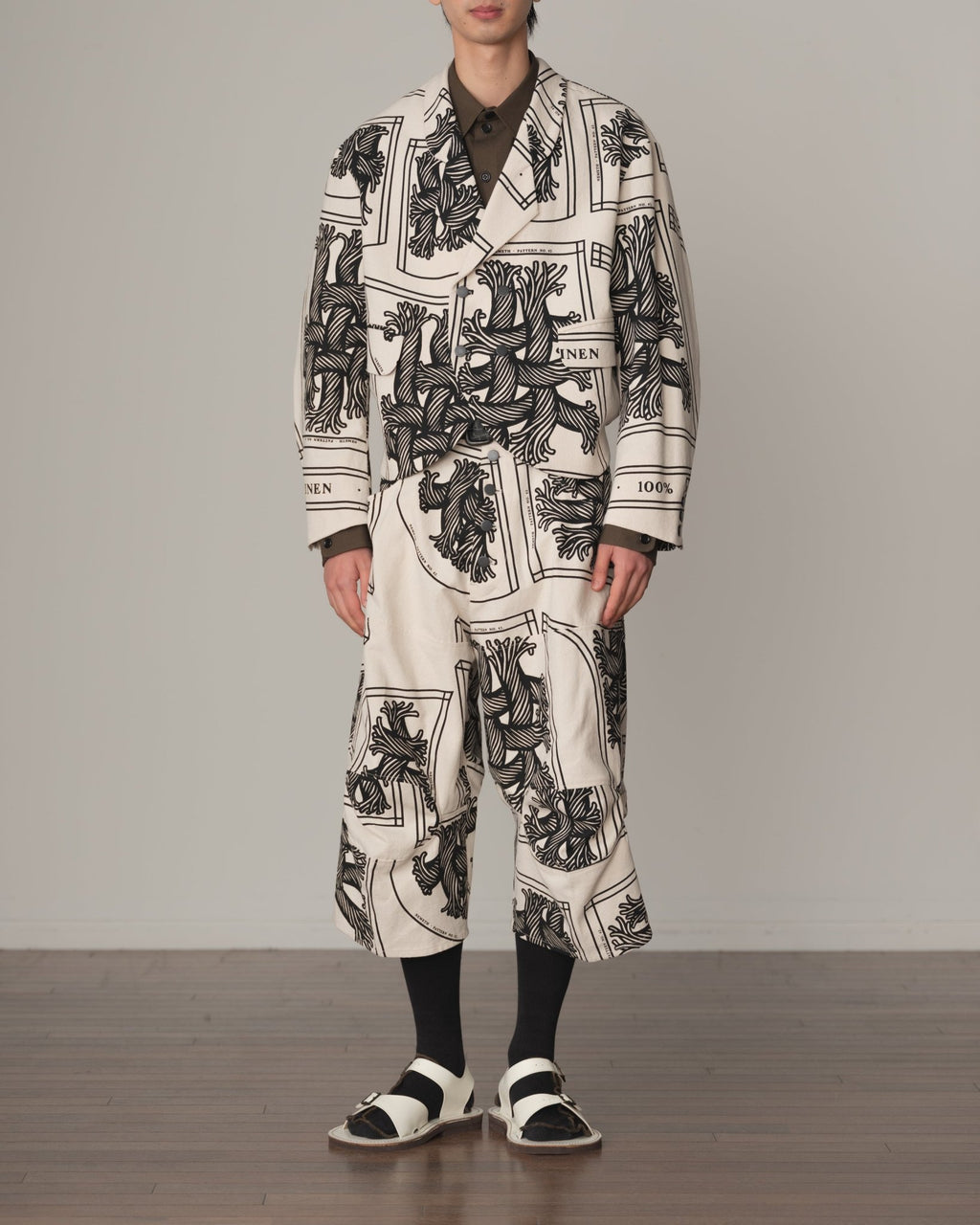 Trousers 103D - Cotton100% Oxford Print - Pattern Rope Print - Natural - Christopher Nemeth - Bottoms - Christopher Nemeth - 0-01752-02