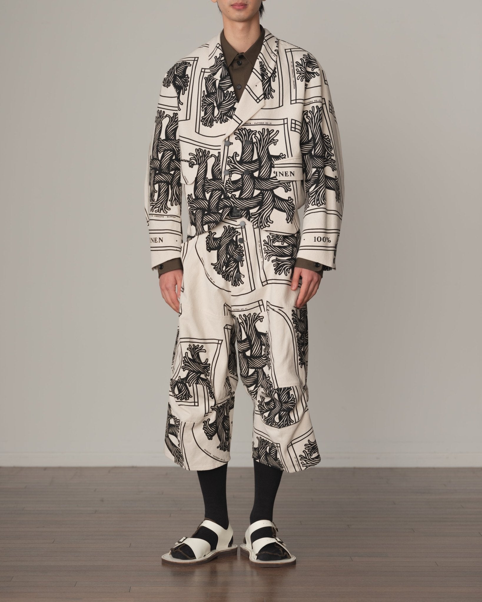 Trousers 103D - Cotton100% Oxford Print - Pattern Rope Print - Natural - Christopher Nemeth - Bottoms - Christopher Nemeth - 0-01752-02