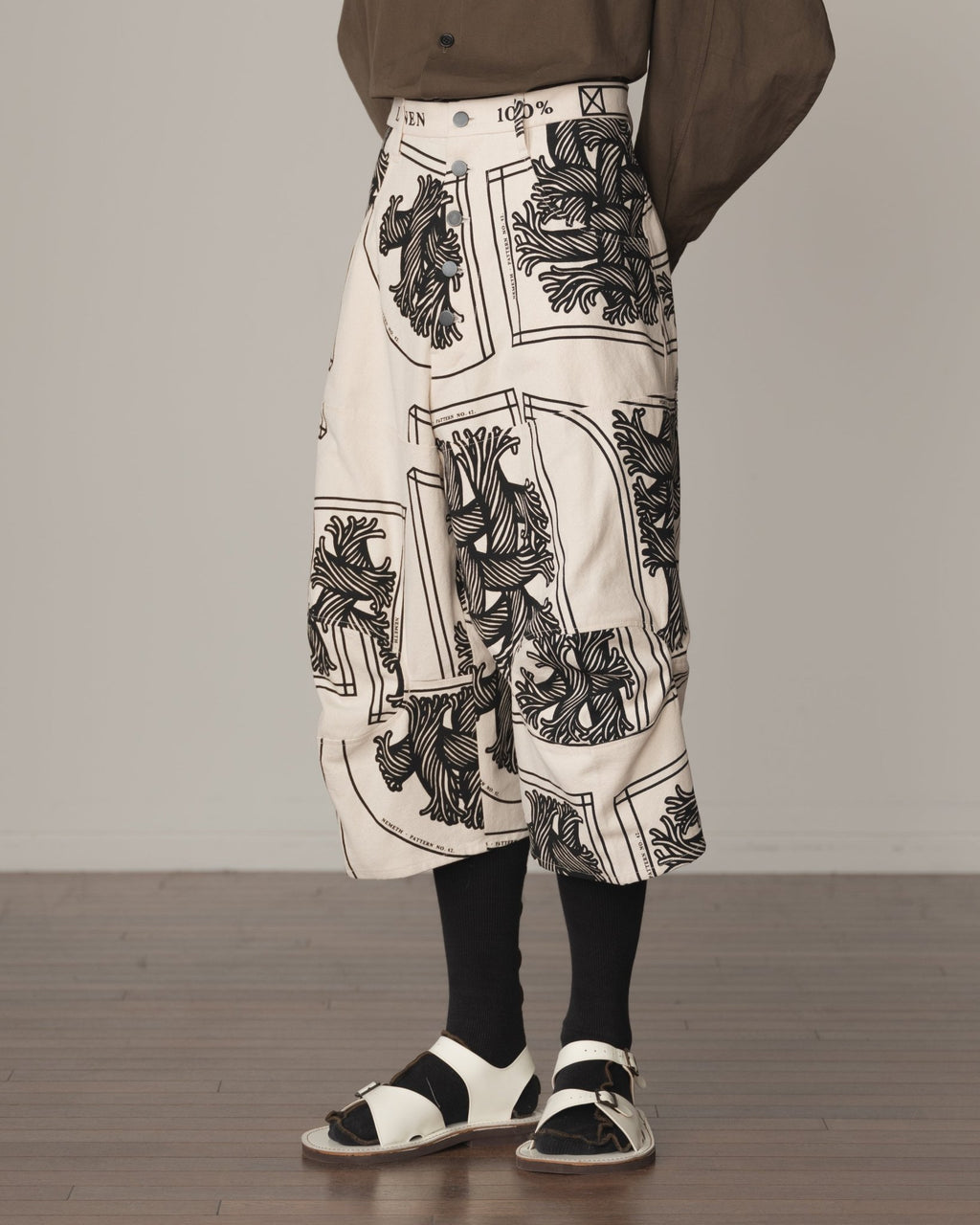 Trousers 103D - Cotton100% Oxford Print - Pattern Rope Print - Natural - Christopher Nemeth - Bottoms - Christopher Nemeth - 0-01752-02