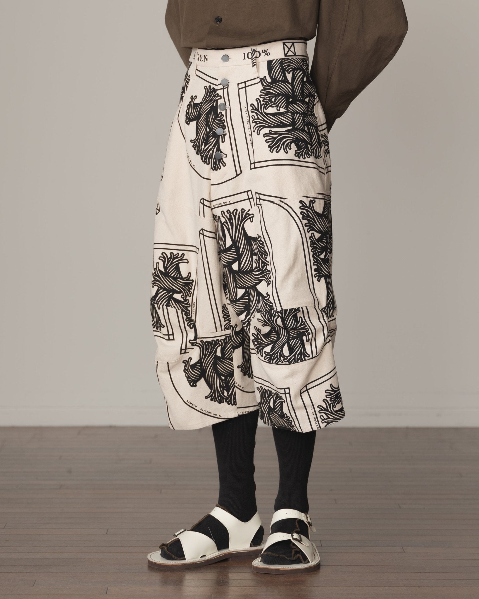 Trousers 103D - Cotton100% Oxford Print - Pattern Rope Print - Natural - Christopher Nemeth - Bottoms - Christopher Nemeth - 0-01752-02