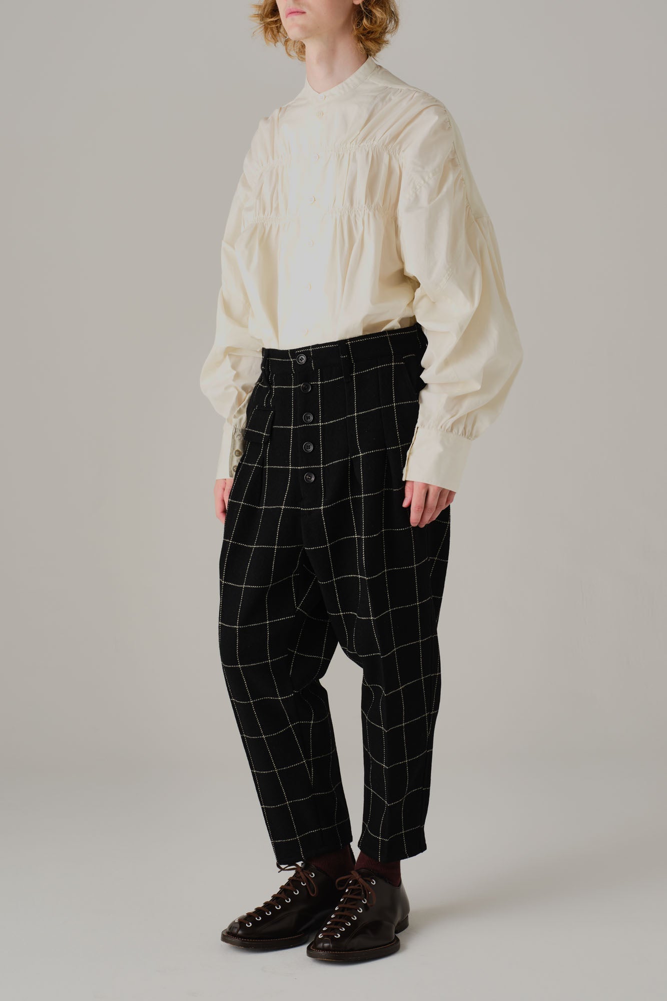 Trousers 11- Wool100% Windowpane Tweed- Black – Christopher Nemeth