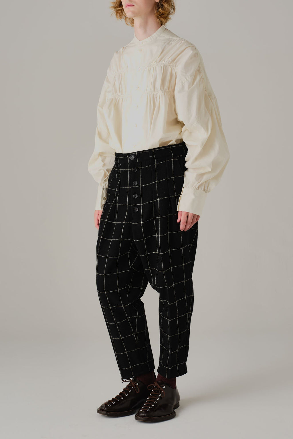 Trousers 11 - Wool100% Windowpane Tweed - Black - Christopher Nemeth - Bottoms - Wholesale AW25 - 9000000003803