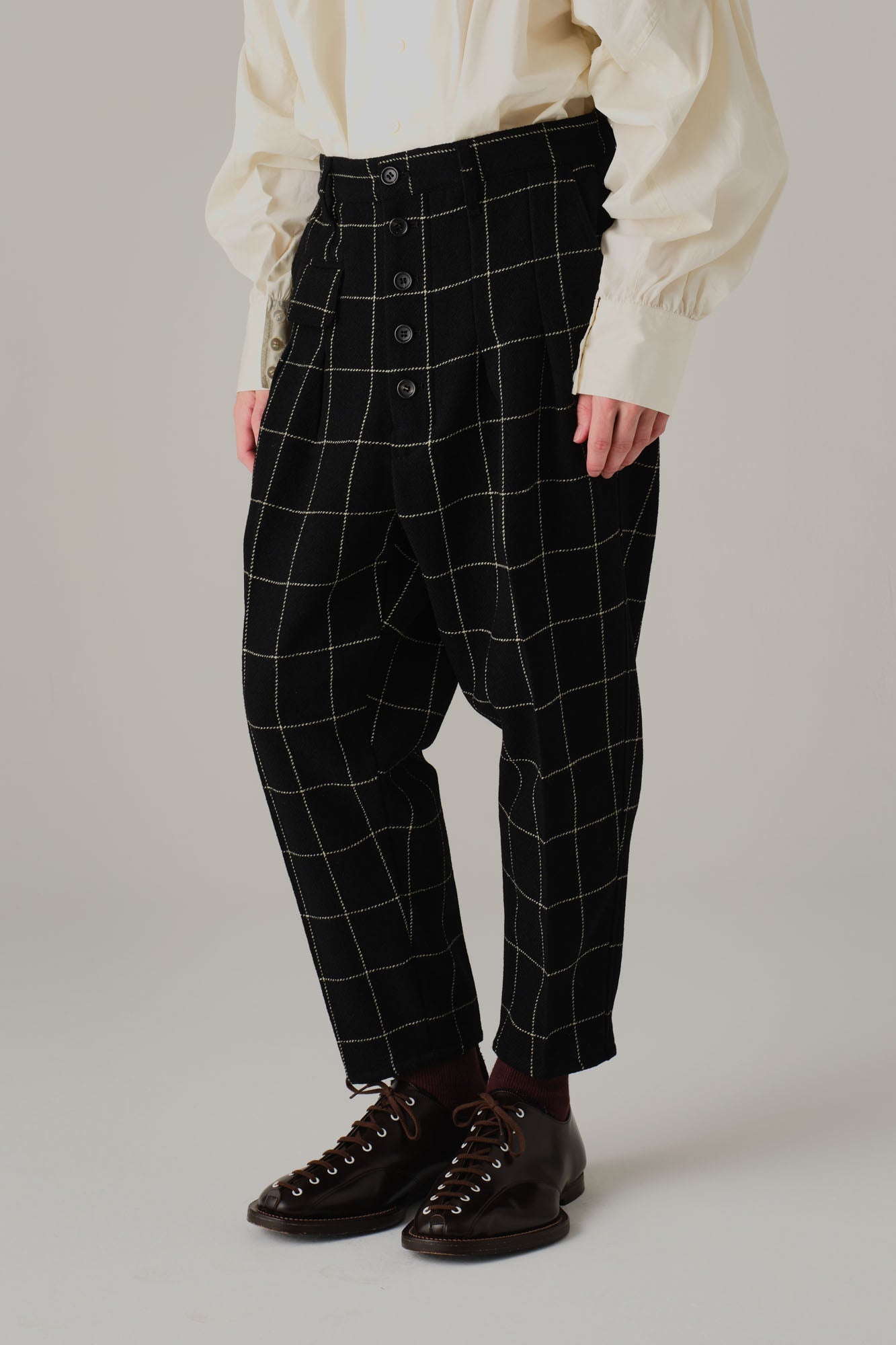 Trousers 11- Wool100% Windowpane Tweed- Black – Christopher Nemeth