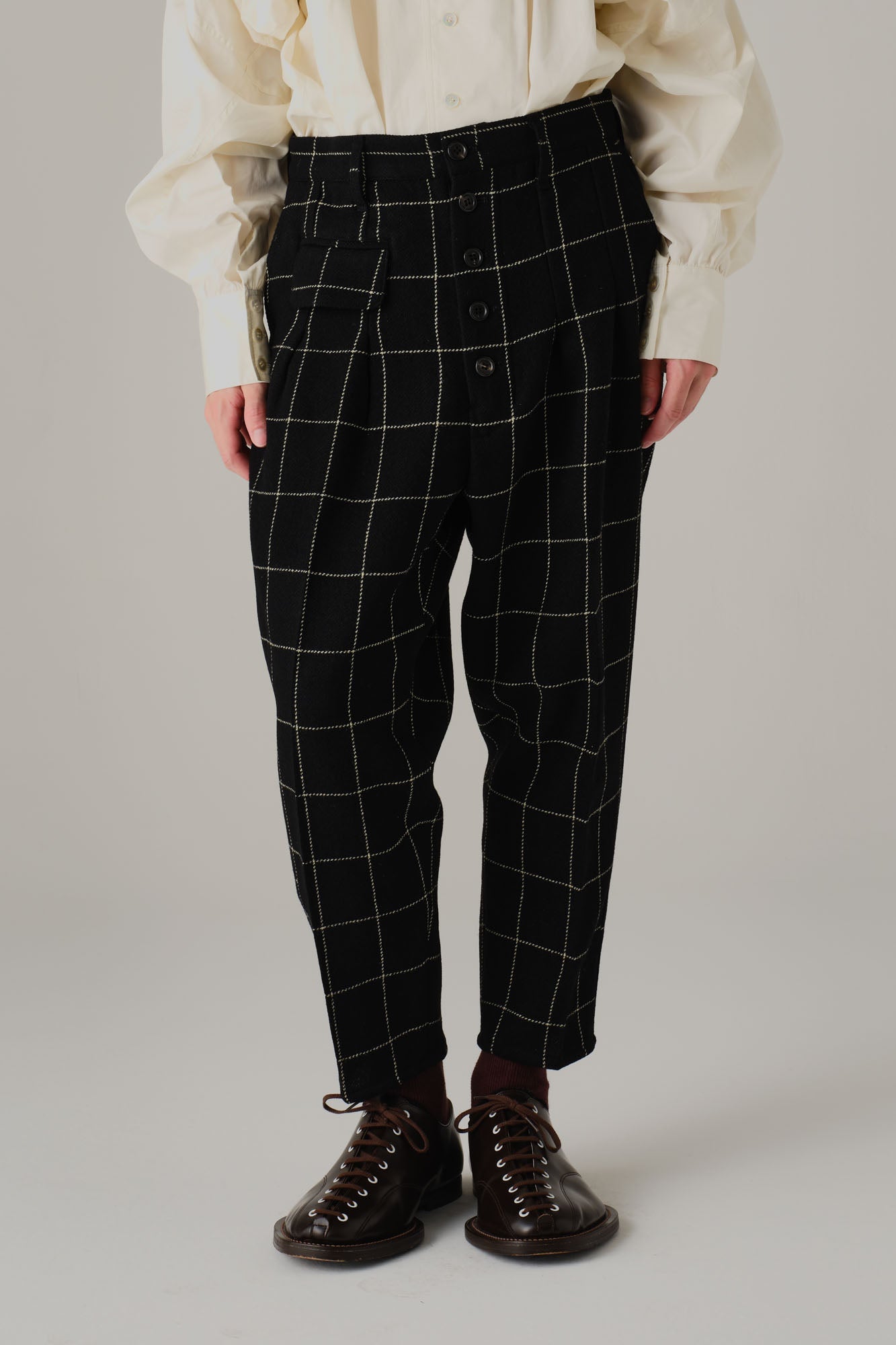 Trousers 11 - Wool100% Windowpane Tweed - Black - Christopher Nemeth - Bottoms - Wholesale AW25 - 9000000003803