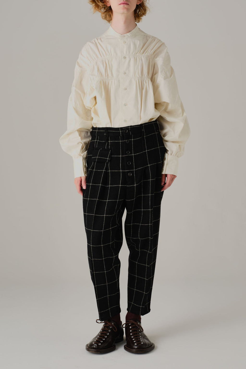 Trousers 11 - Wool100% Windowpane Tweed - Black - Christopher Nemeth - Bottoms - Wholesale AW25 - 9000000003803
