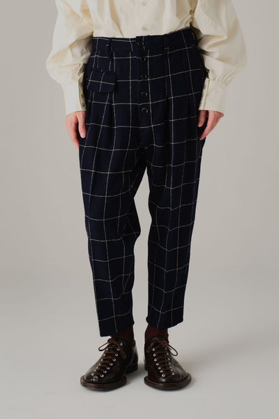 Trousers 11 - Wool100% Windowpane Tweed - Navy - Christopher Nemeth - Bottoms - Wholesale AW25 - 9000000003903