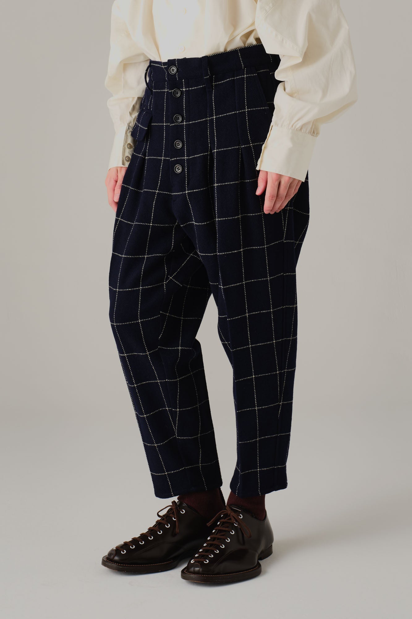 Trousers 11 - Wool100% Windowpane Tweed - Navy - Christopher Nemeth - Bottoms - Wholesale AW25 - 9000000003903