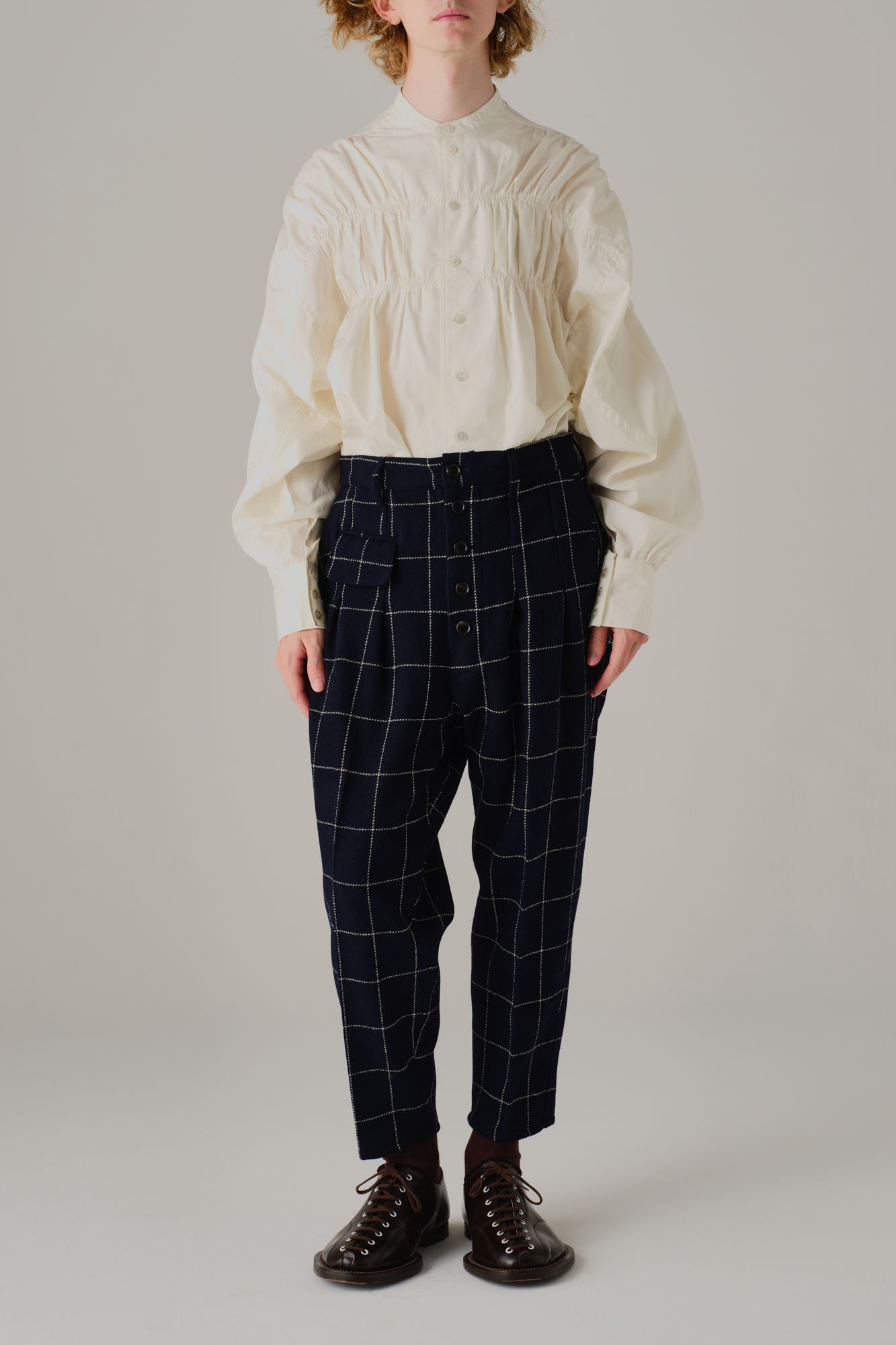 Trousers 11 - Wool100% Windowpane Tweed - Navy - Christopher Nemeth - Bottoms - Wholesale AW25 - 9000000003903