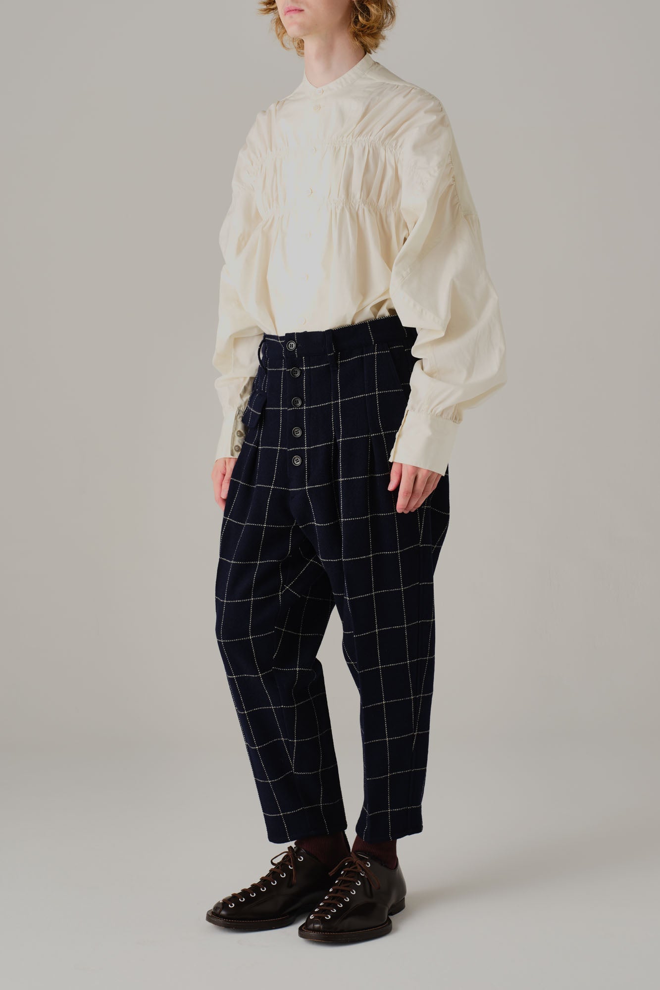 Trousers 11 - Wool100% Windowpane Tweed - Navy - Christopher Nemeth - Bottoms - Wholesale AW25 - 9000000003903