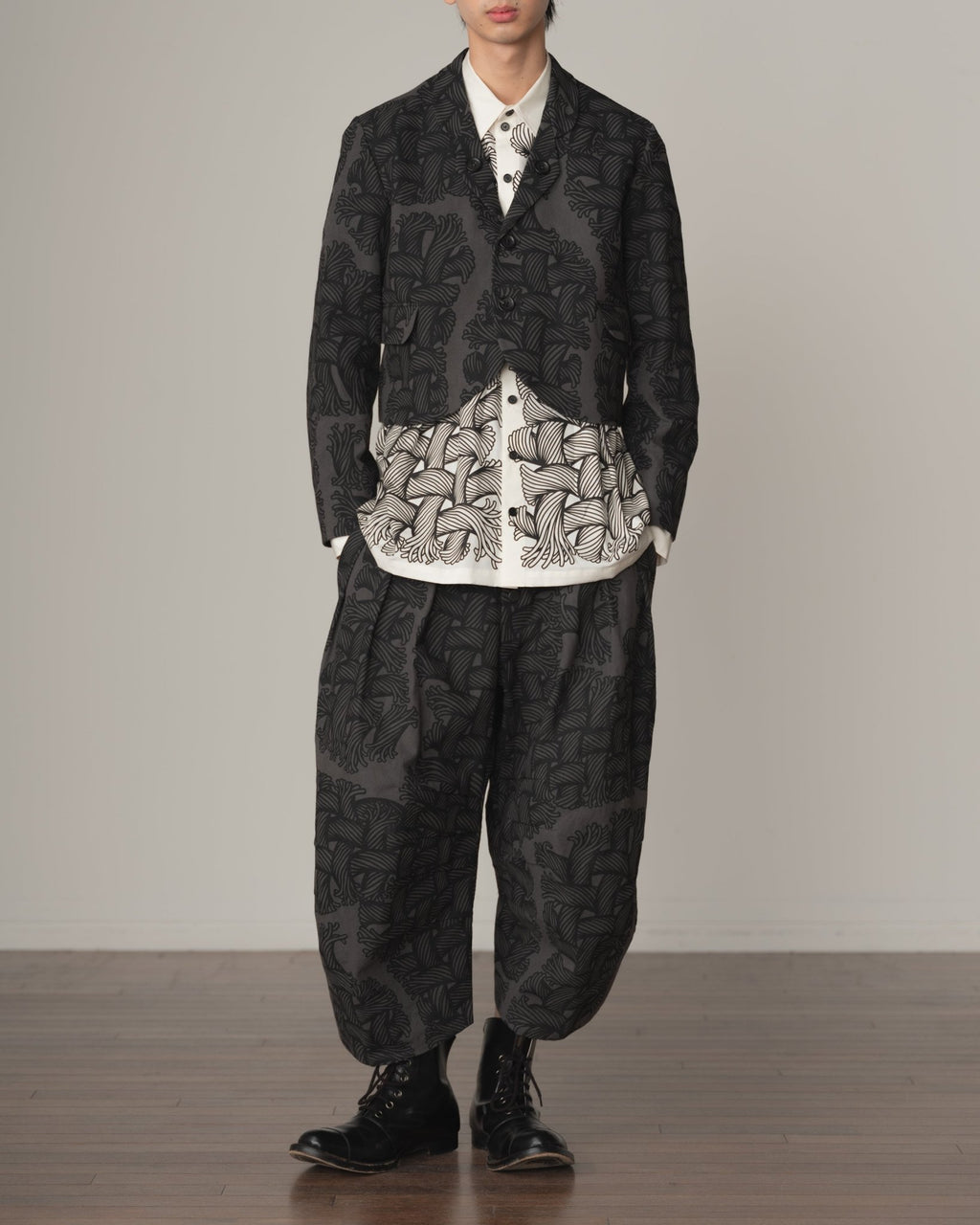 Trousers 20 - Cotton100% Oxford Print - Isle Rope Print - Grey - Christopher Nemeth - Bottoms - Christopher Nemeth - 0-01760-02